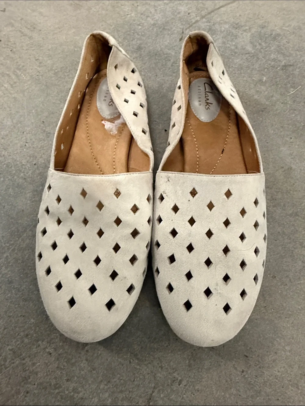 Clarks Women's Light Beige Perforated Slip-On Flats